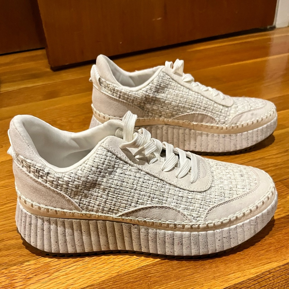 White woven platform sneakers
